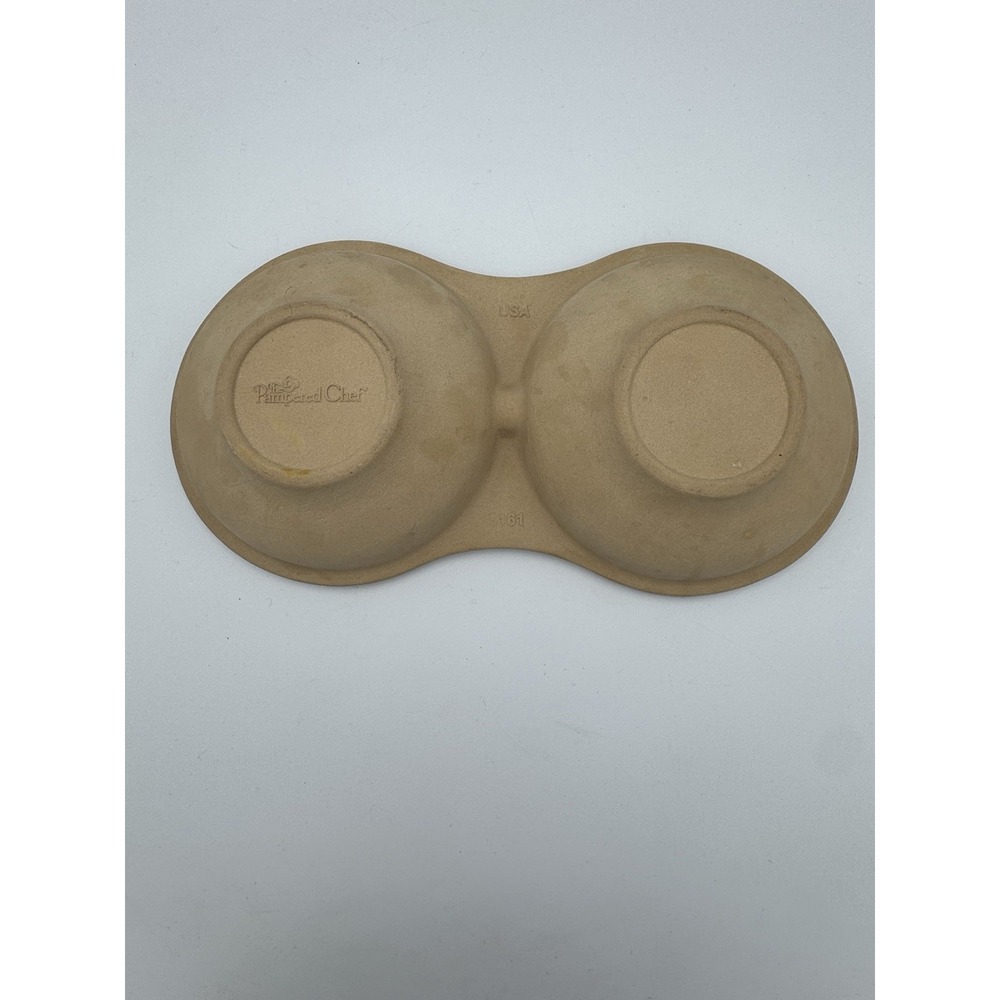 The Pampered Chef Stoneware Mini Baker #161 Double Bowl USA Brown Clay Dish